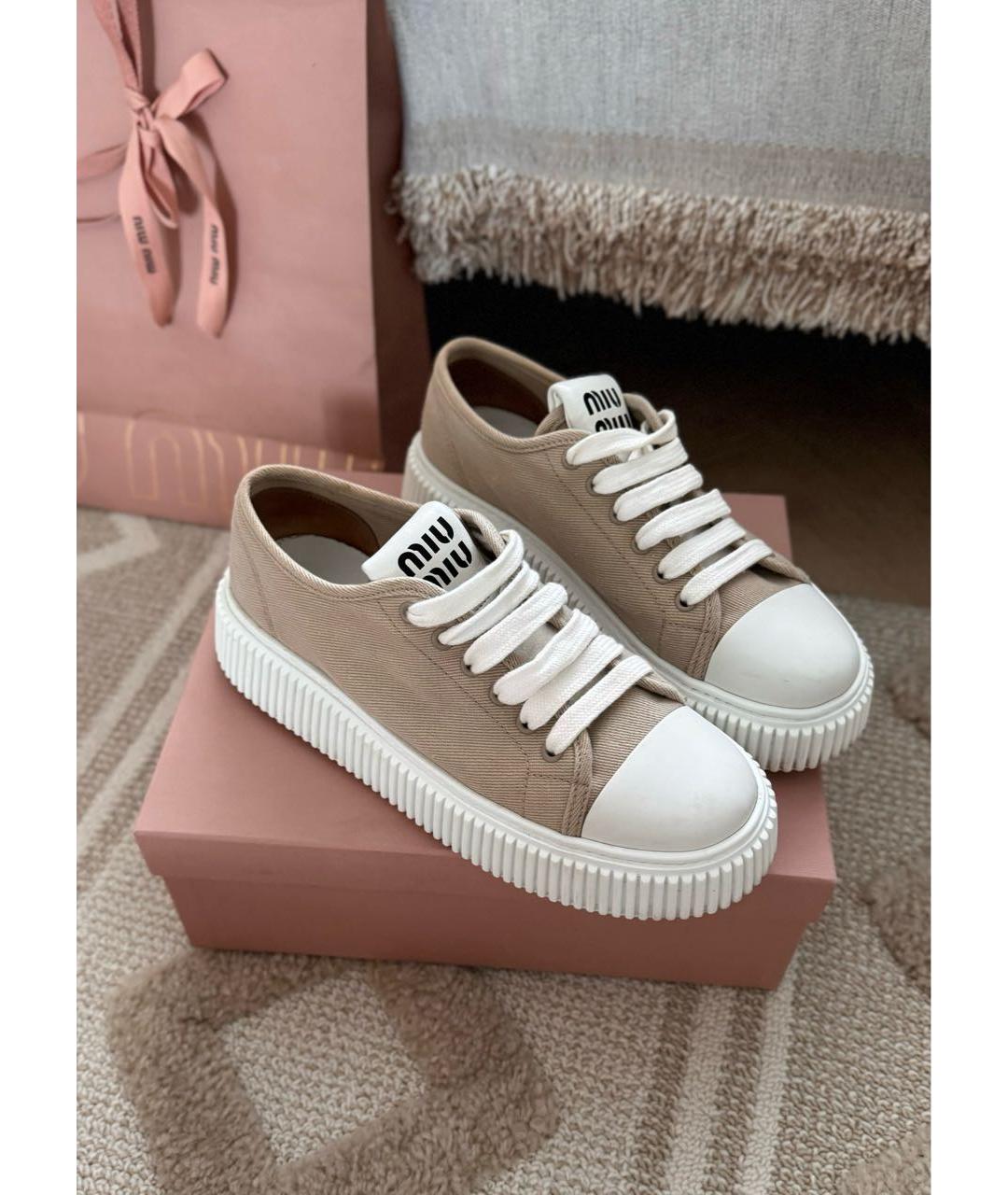 MIU MIU Бежевые текстильные кеды, фото 7