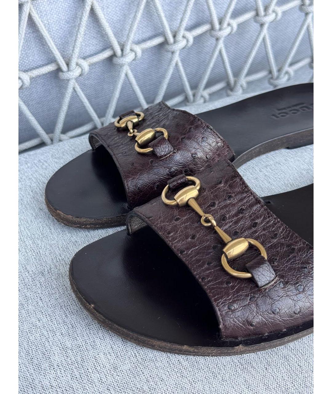 GUCCI Коричневые шлепанцы из экзотической кожи, фото 8