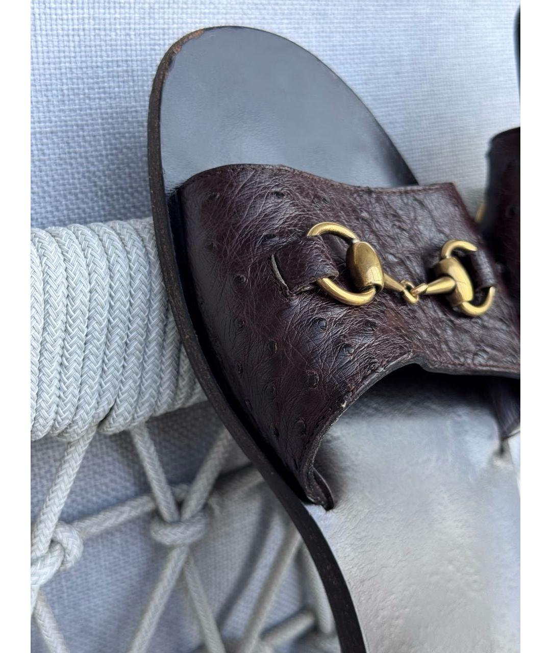 GUCCI Коричневые шлепанцы из экзотической кожи, фото 5