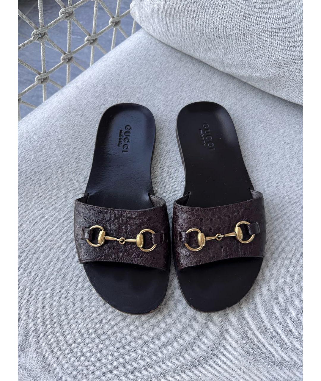 GUCCI Коричневые шлепанцы из экзотической кожи, фото 2
