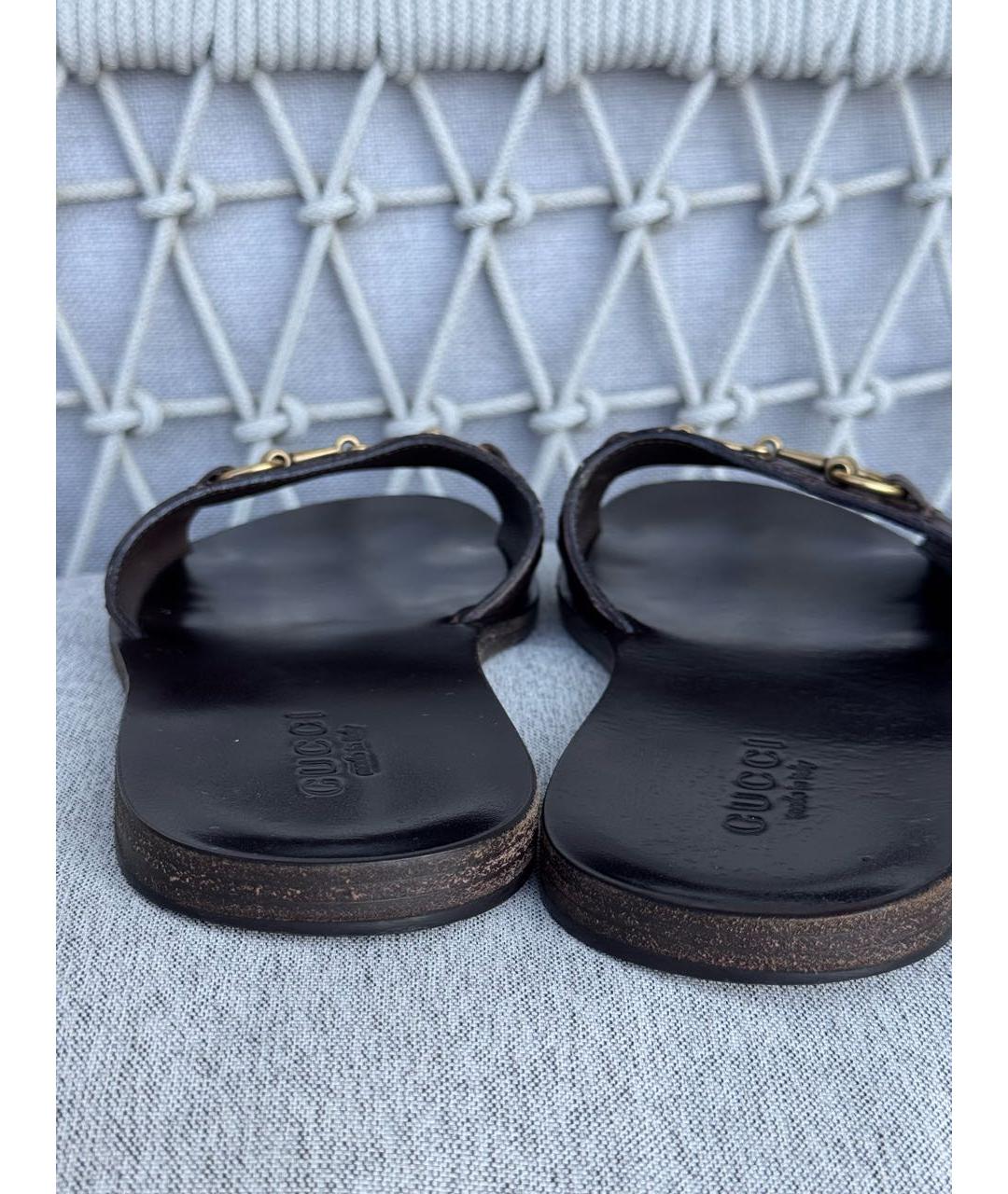 GUCCI Коричневые шлепанцы из экзотической кожи, фото 6