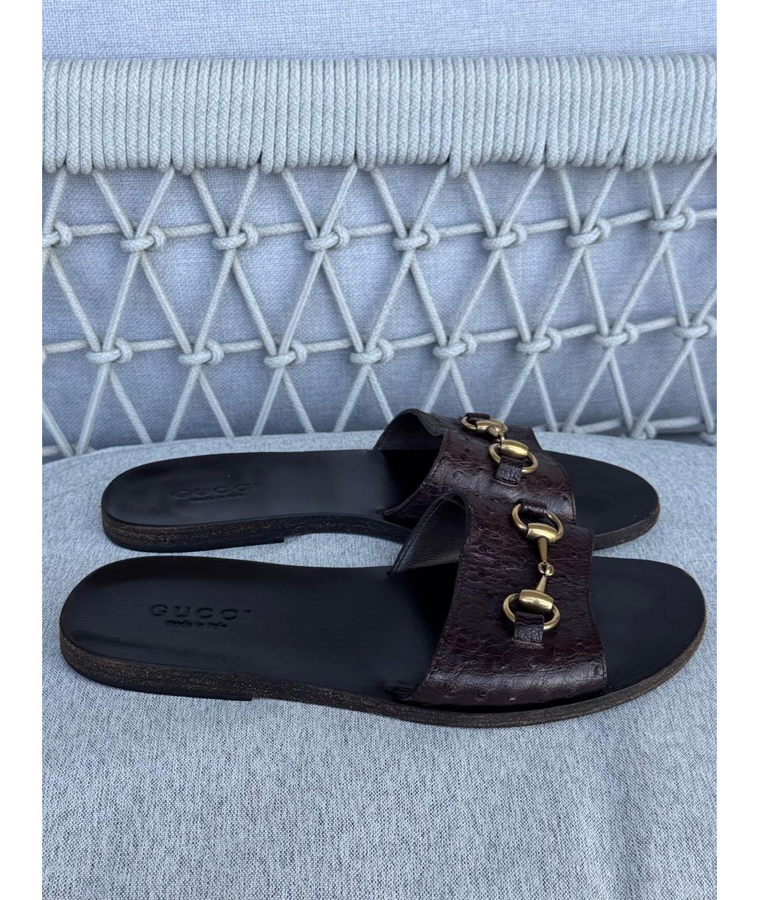 GUCCI Коричневые шлепанцы из экзотической кожи, фото 9