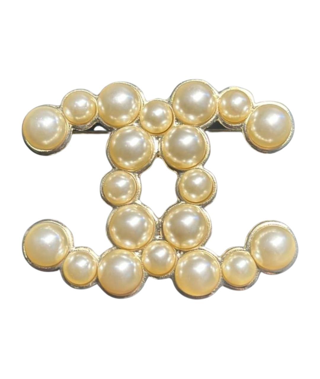 CHANEL Бежевая металлическая булавка / брошь, фото 1