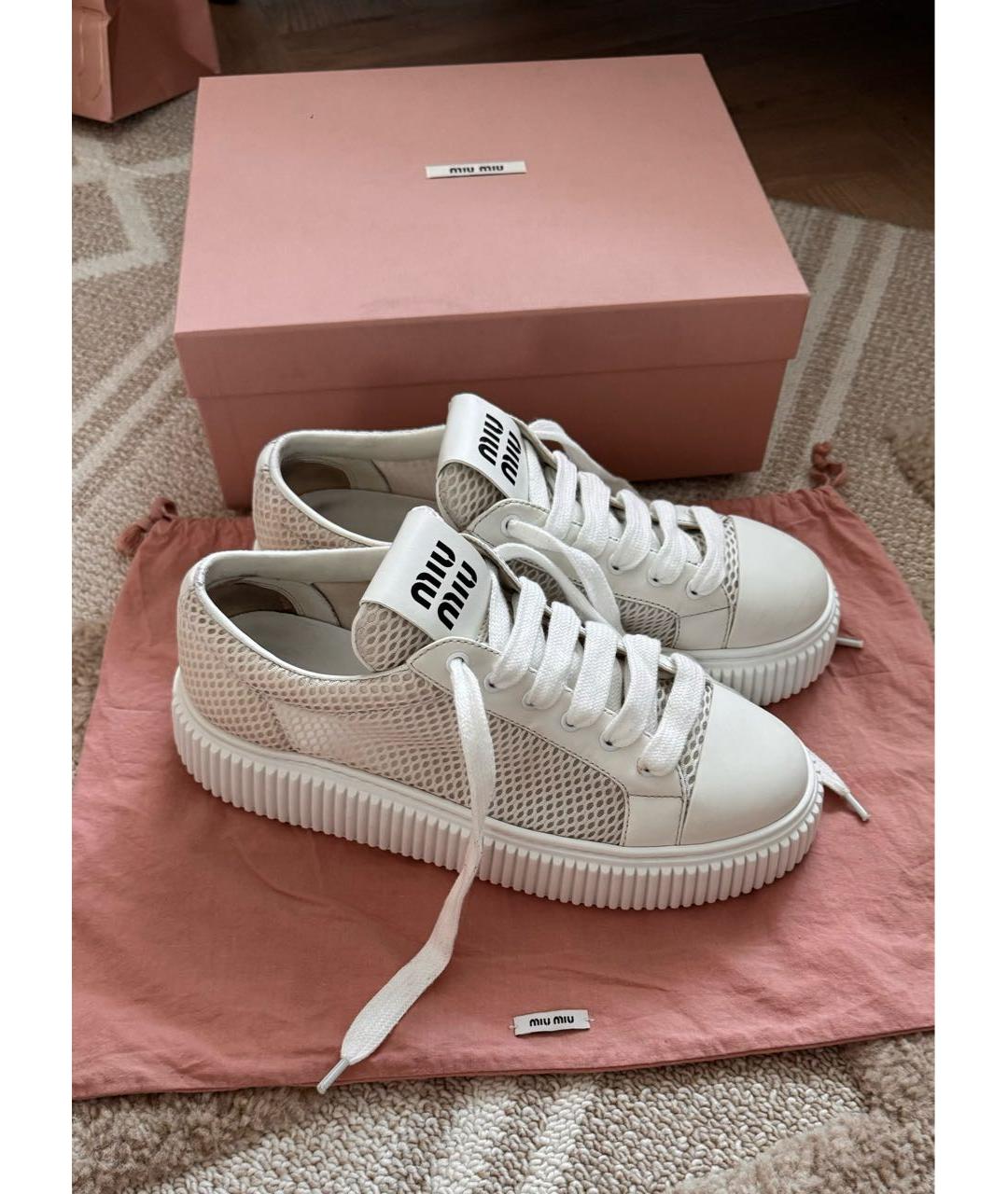 MIU MIU Белые текстильные кроссовки, фото 7