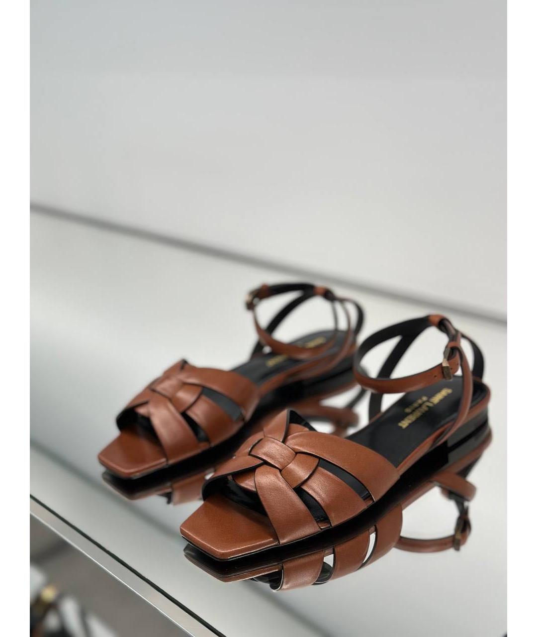 SAINT LAURENT Коричневые кожаные сандалии, фото 9