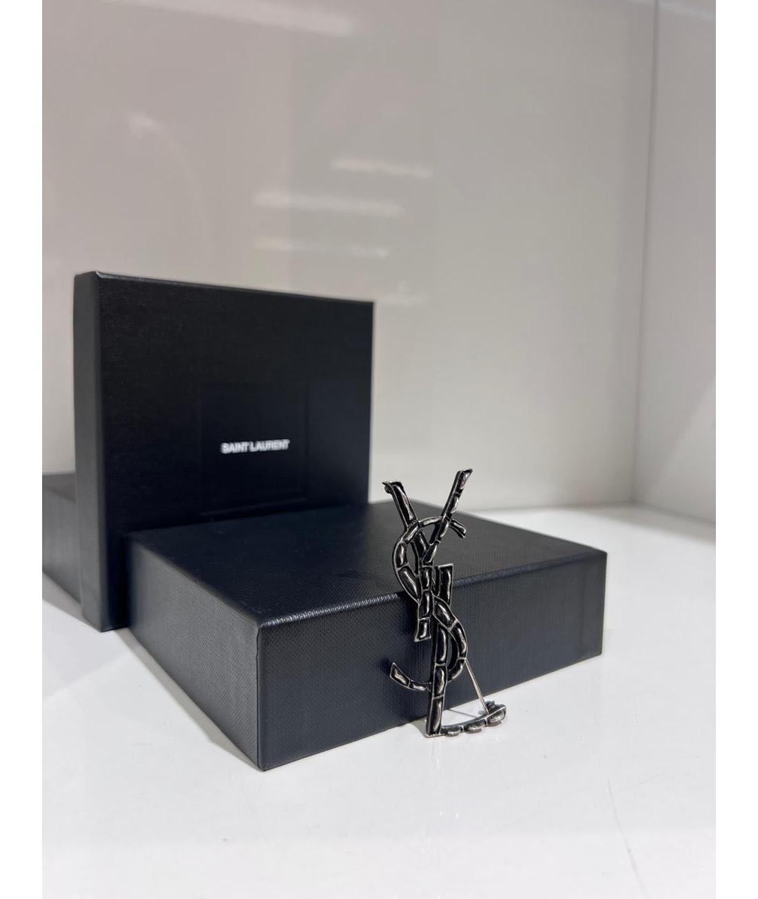 SAINT LAURENT Черная латунная булавка / брошь, фото 2