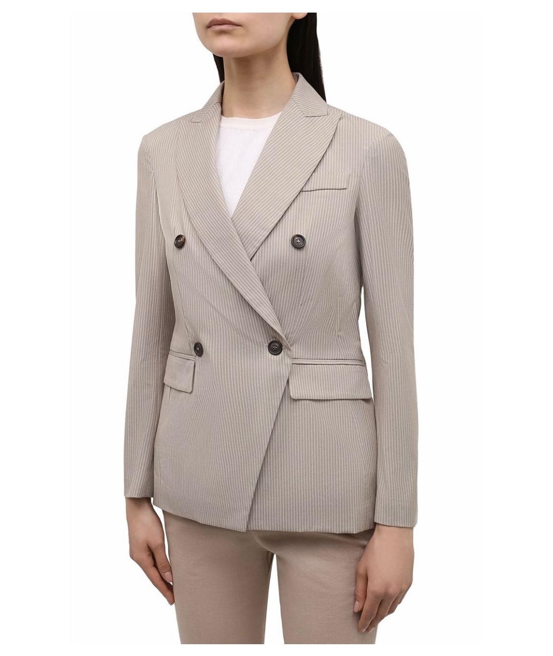 BRUNELLO CUCINELLI Бежевый хлопко-эластановый жакет/пиджак, фото 3