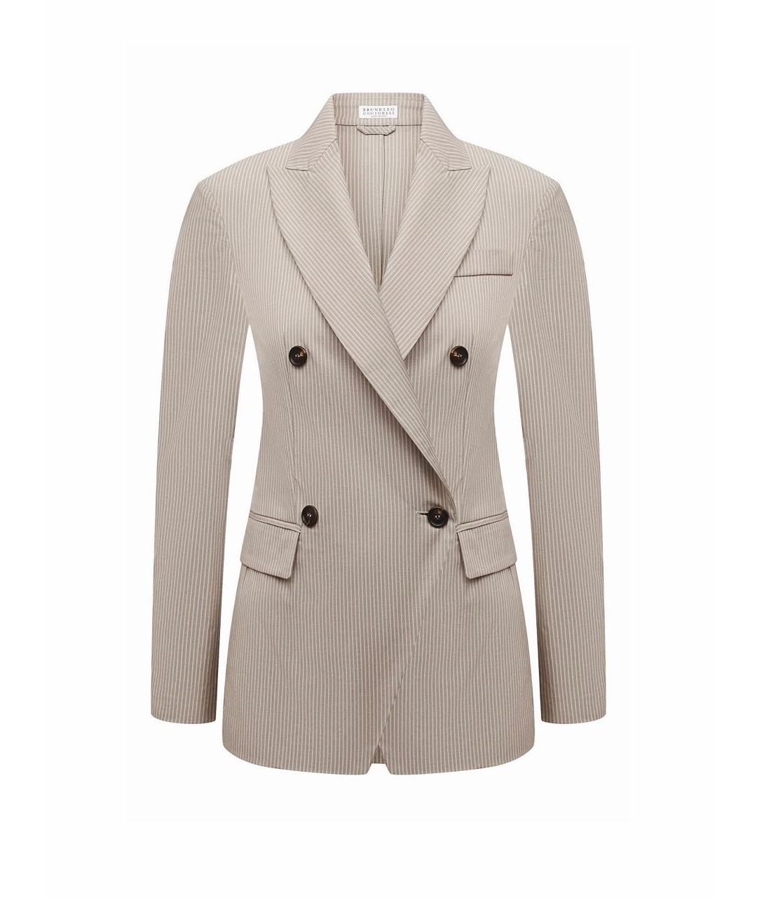 BRUNELLO CUCINELLI Бежевый хлопко-эластановый жакет/пиджак, фото 4