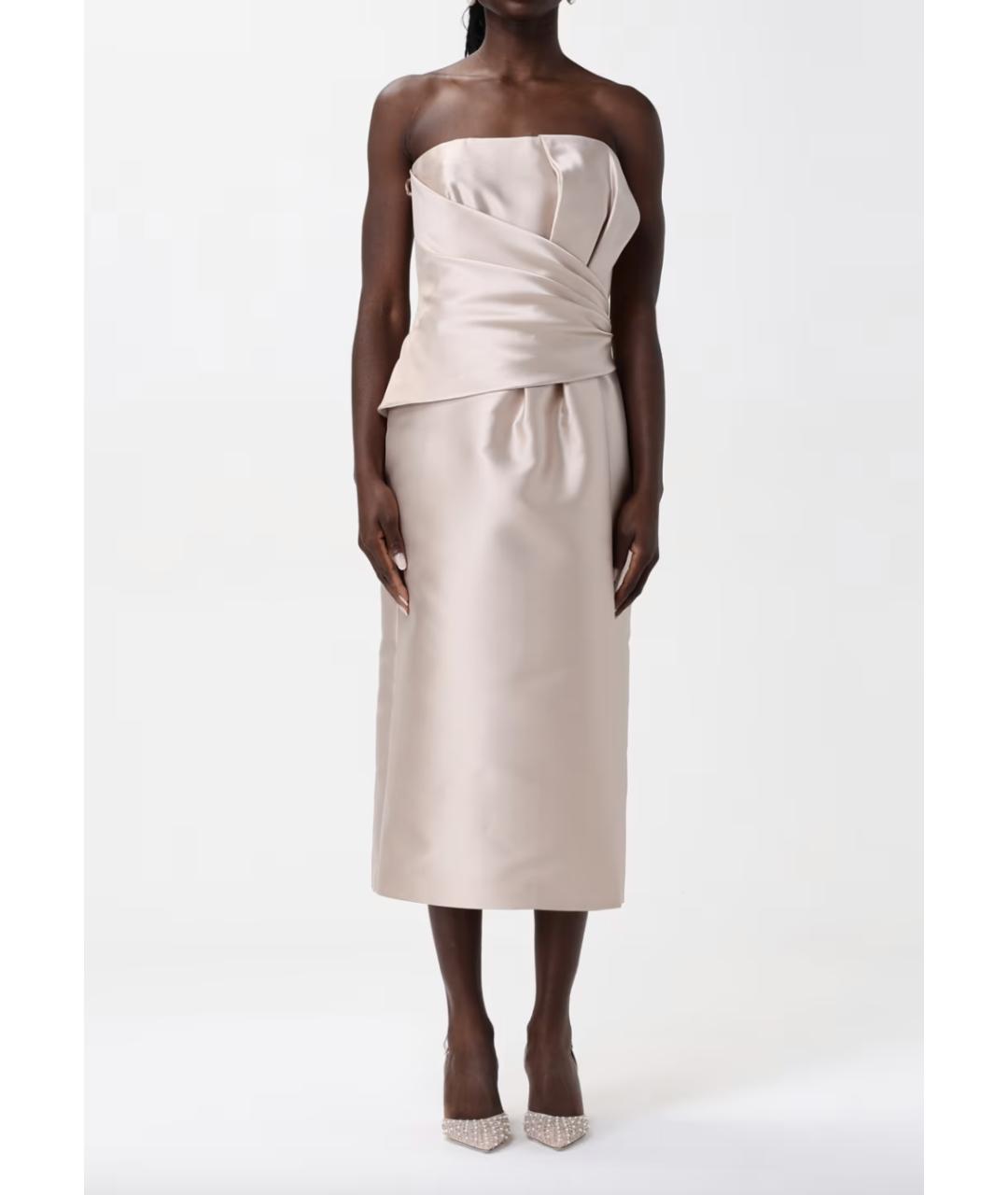 ALBERTA FERRETTI Бежевое полиэстеровое вечернее платье, фото 3