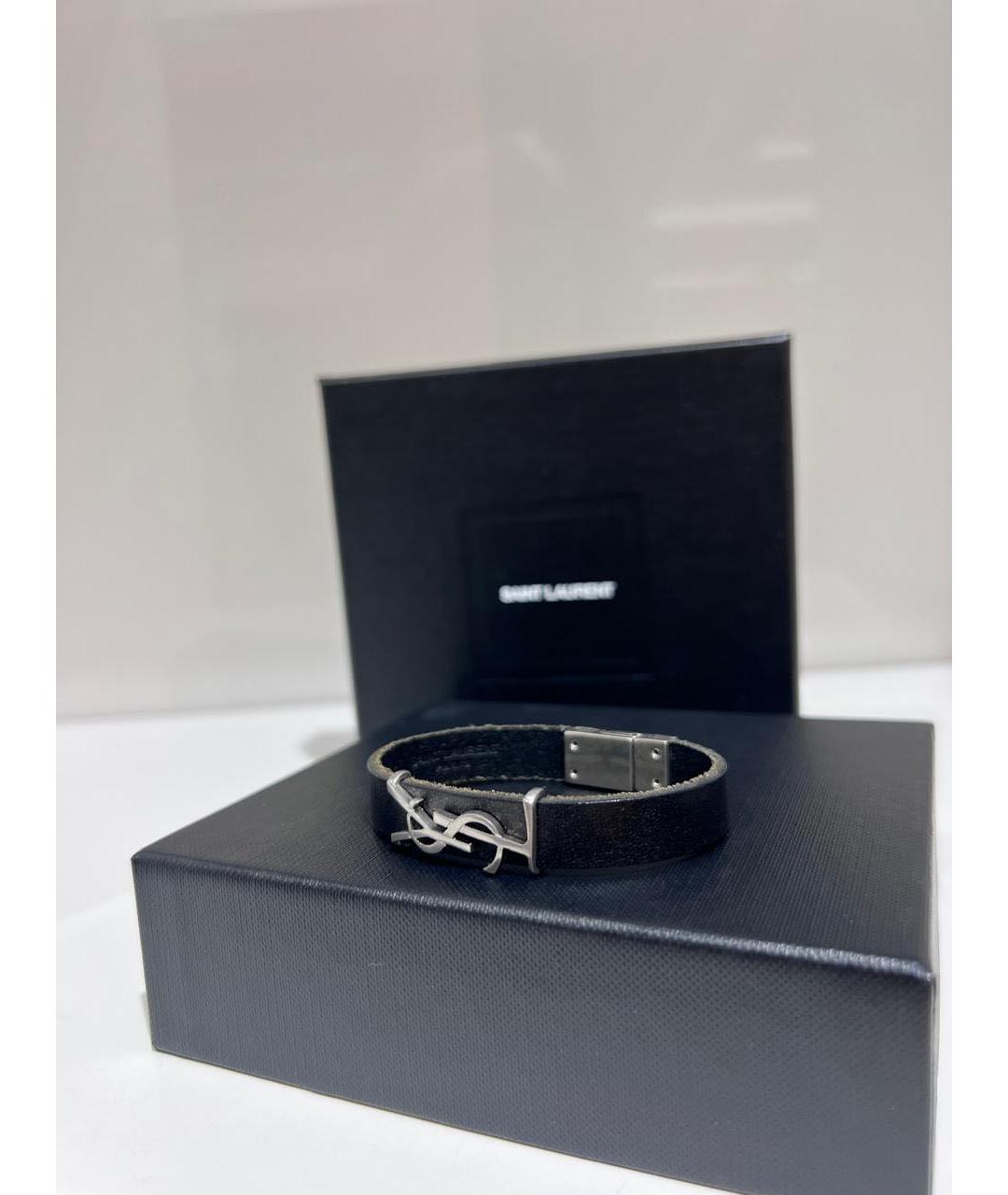 SAINT LAURENT Черный кожаный браслет, фото 2