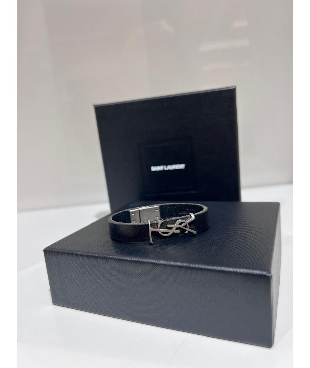 SAINT LAURENT Черный кожаный браслет, фото 3