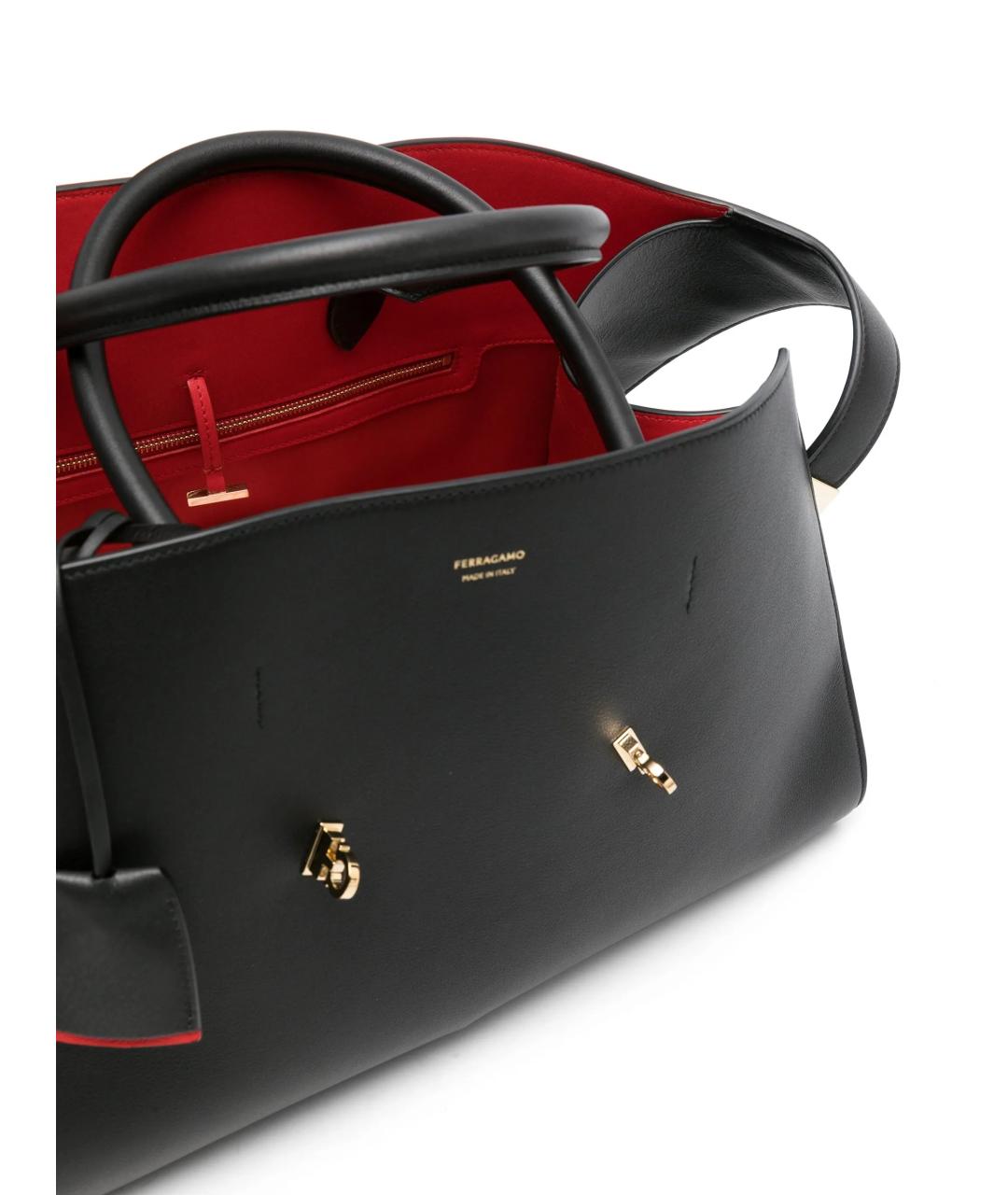 FERRAGAMO Черная кожаная сумка с короткими ручками, фото 5
