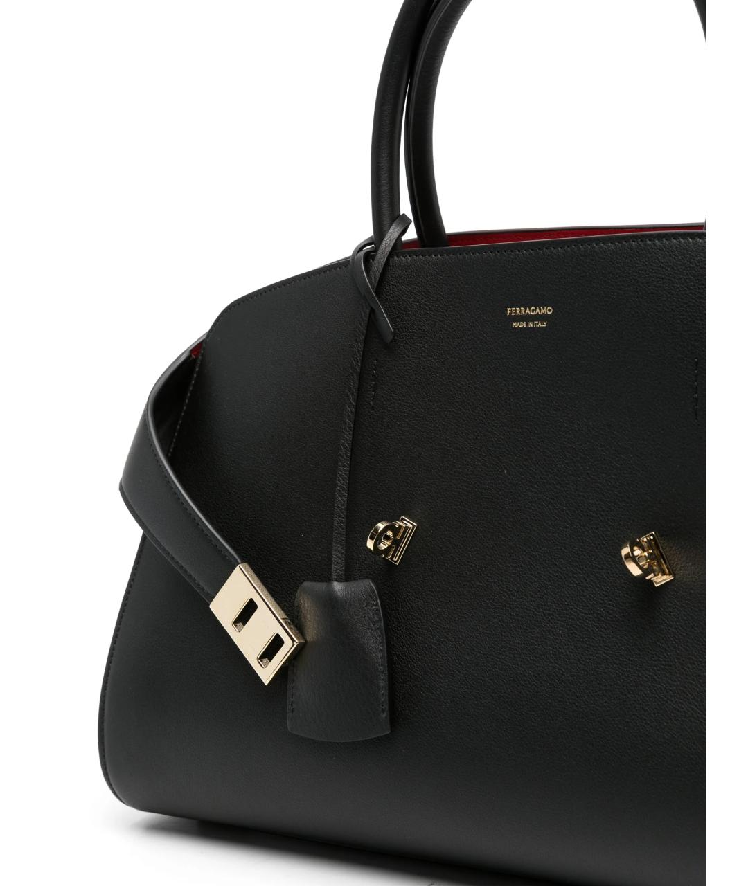 FERRAGAMO Черная кожаная сумка с короткими ручками, фото 4