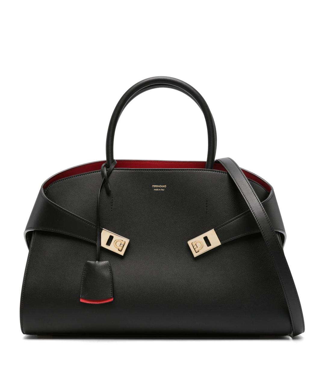 FERRAGAMO Черная кожаная сумка с короткими ручками, фото 1