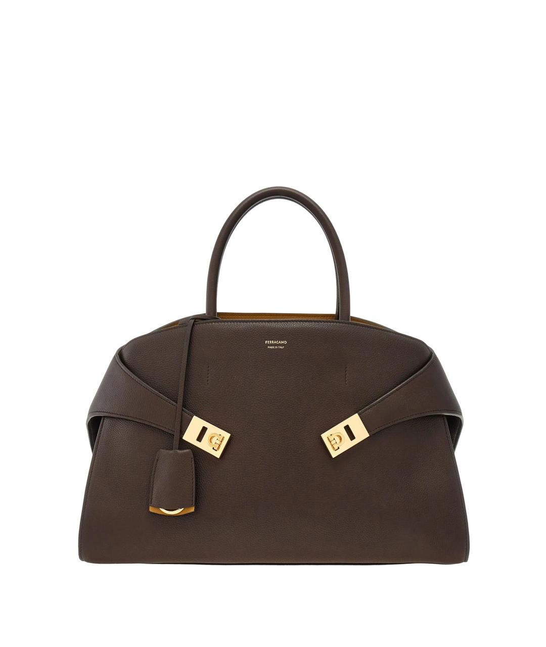 FERRAGAMO Коричневая кожаная сумка с короткими ручками, фото 1