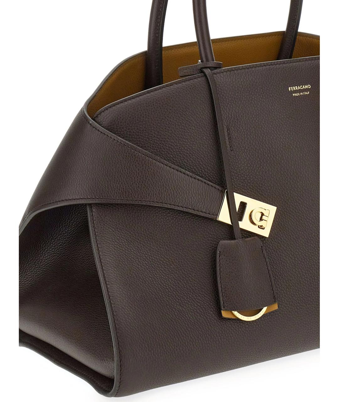 FERRAGAMO Коричневая кожаная сумка с короткими ручками, фото 4