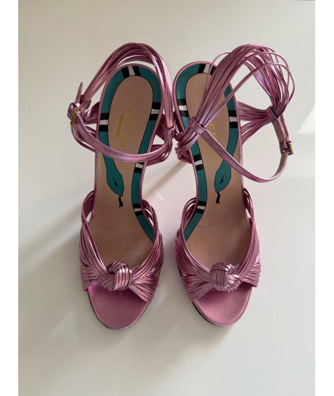 GUCCI Розовые кожаные босоножки, фото 2