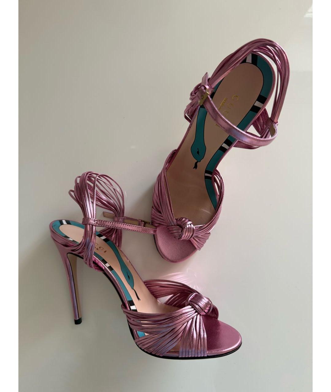 GUCCI Розовые кожаные босоножки, фото 9