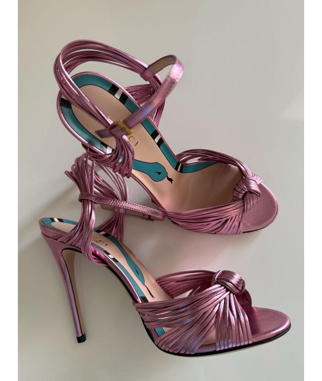 GUCCI Розовые кожаные босоножки, фото 7