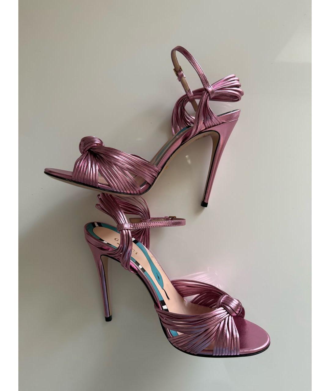 GUCCI Розовые кожаные босоножки, фото 3