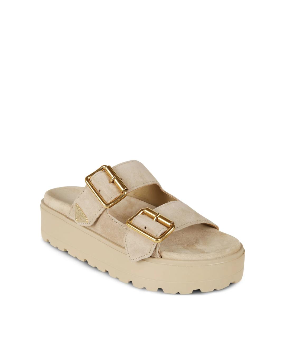 PRADA Бежевые кожаные сандалии, фото 2