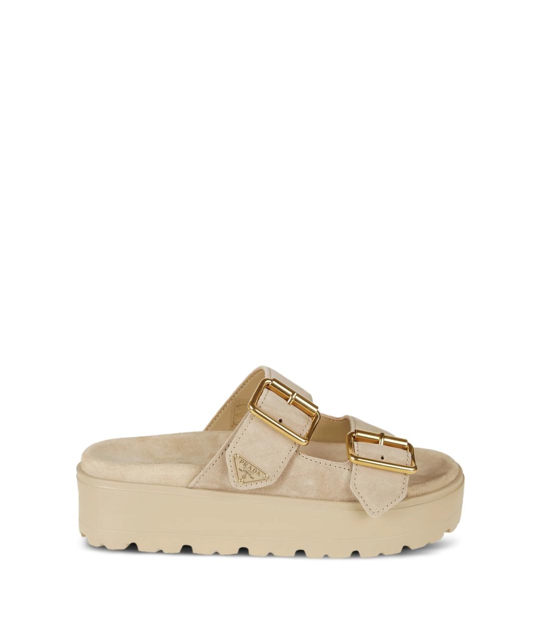 PRADA Бежевые кожаные сандалии, фото 1