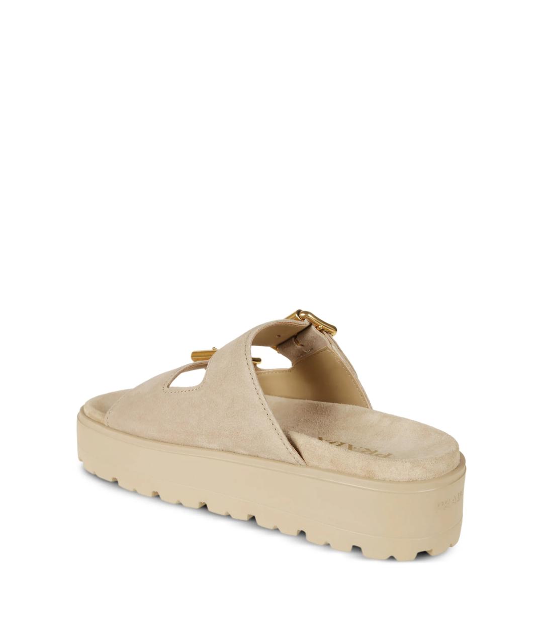 PRADA Бежевые кожаные сандалии, фото 3