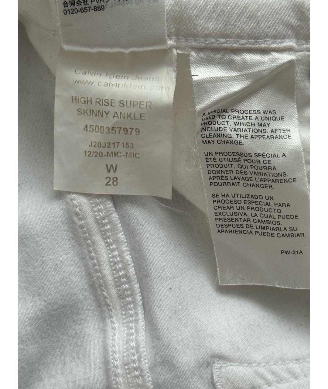 CALVIN KLEIN Белые хлопковые джинсы слим, фото 7