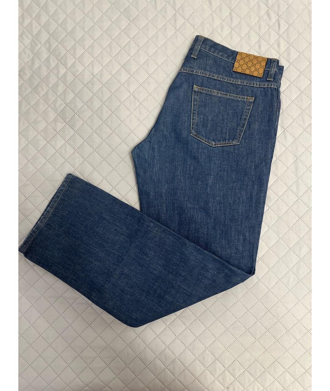 GUCCI Темно-синие хлопковые прямые джинсы, фото 5