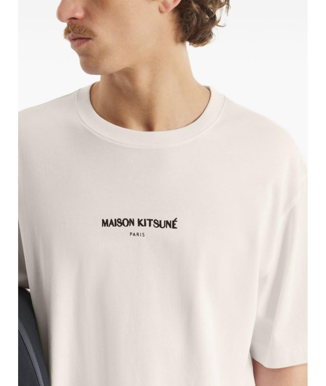 MAISON KITSUNE Бежевая хлопковая футболка, фото 4