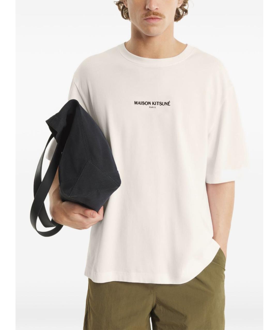 MAISON KITSUNE Бежевая хлопковая футболка, фото 3