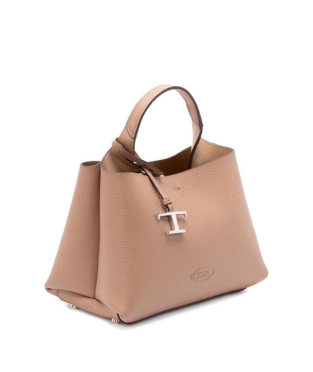 TOD'S Бежевая кожаная сумка с короткими ручками, фото 3