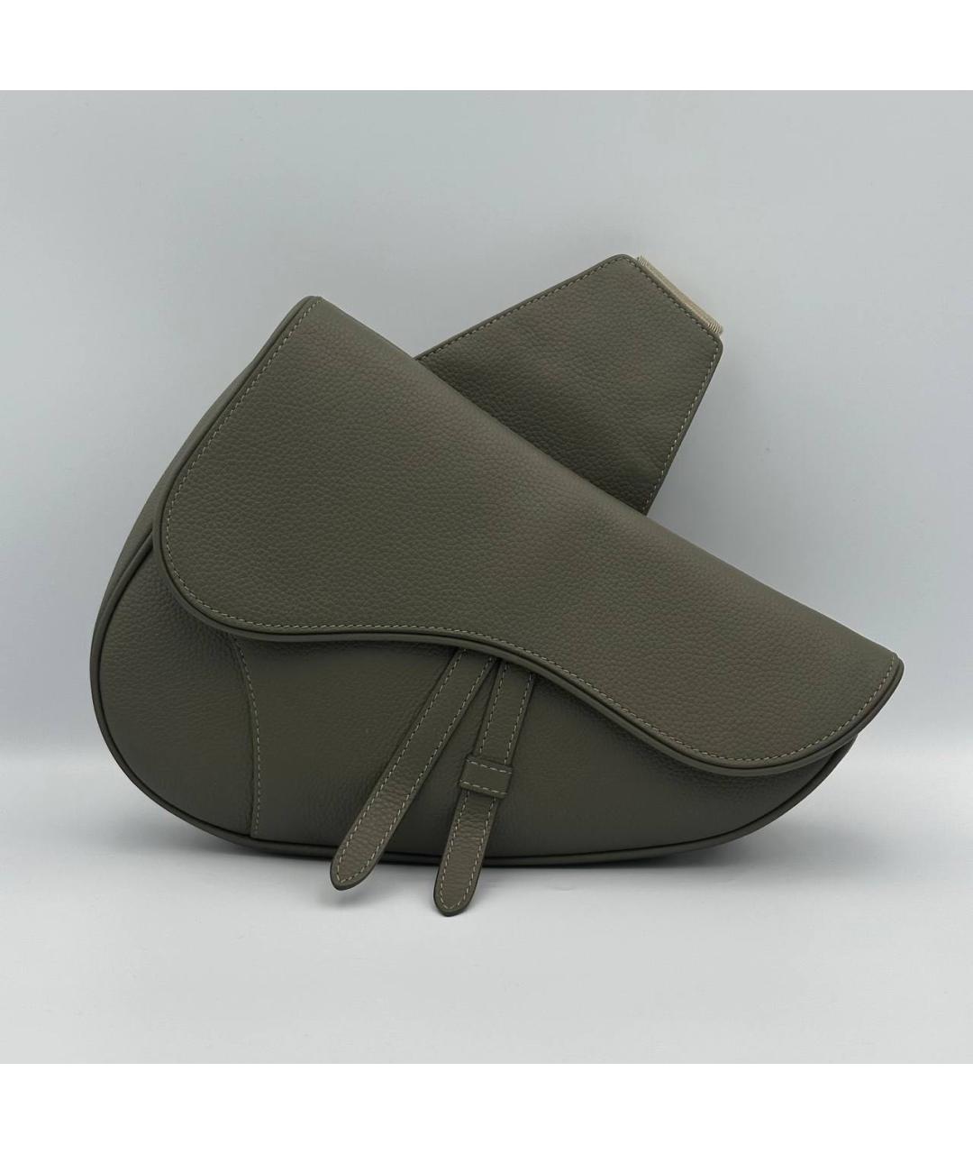 CHRISTIAN DIOR Хаки кожаная сумка на плечо, фото 4