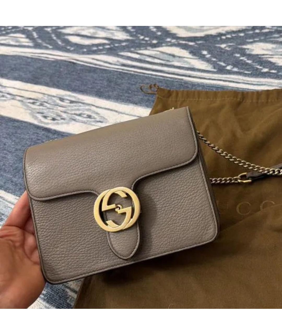 GUCCI Серая кожаная сумка через плечо, фото 4