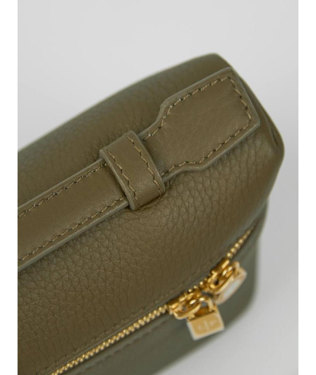 LORO PIANA Хаки кожаная сумка через плечо, фото 5