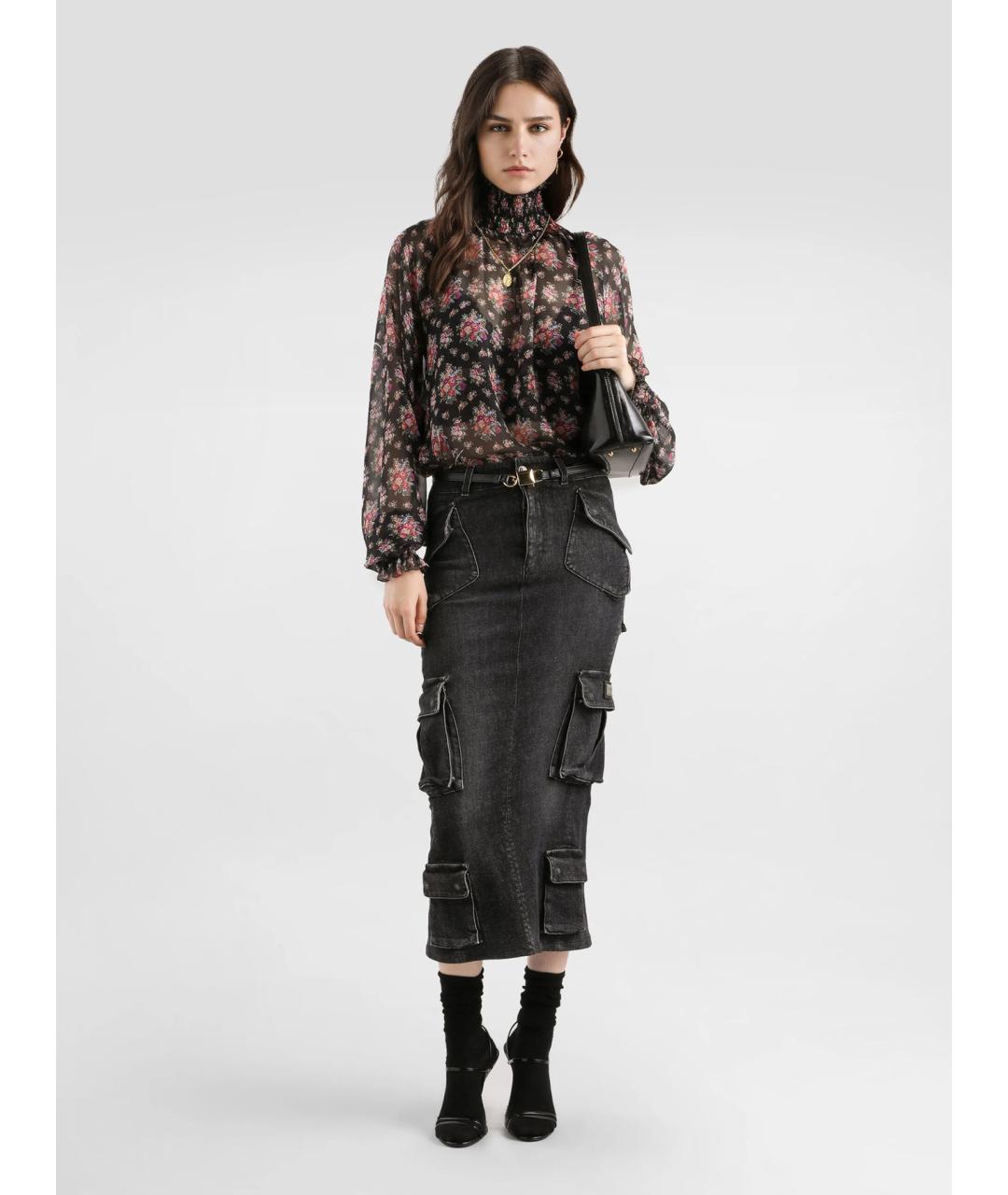 DOLCE&GABBANA Черная хлопковая юбка миди, фото 2