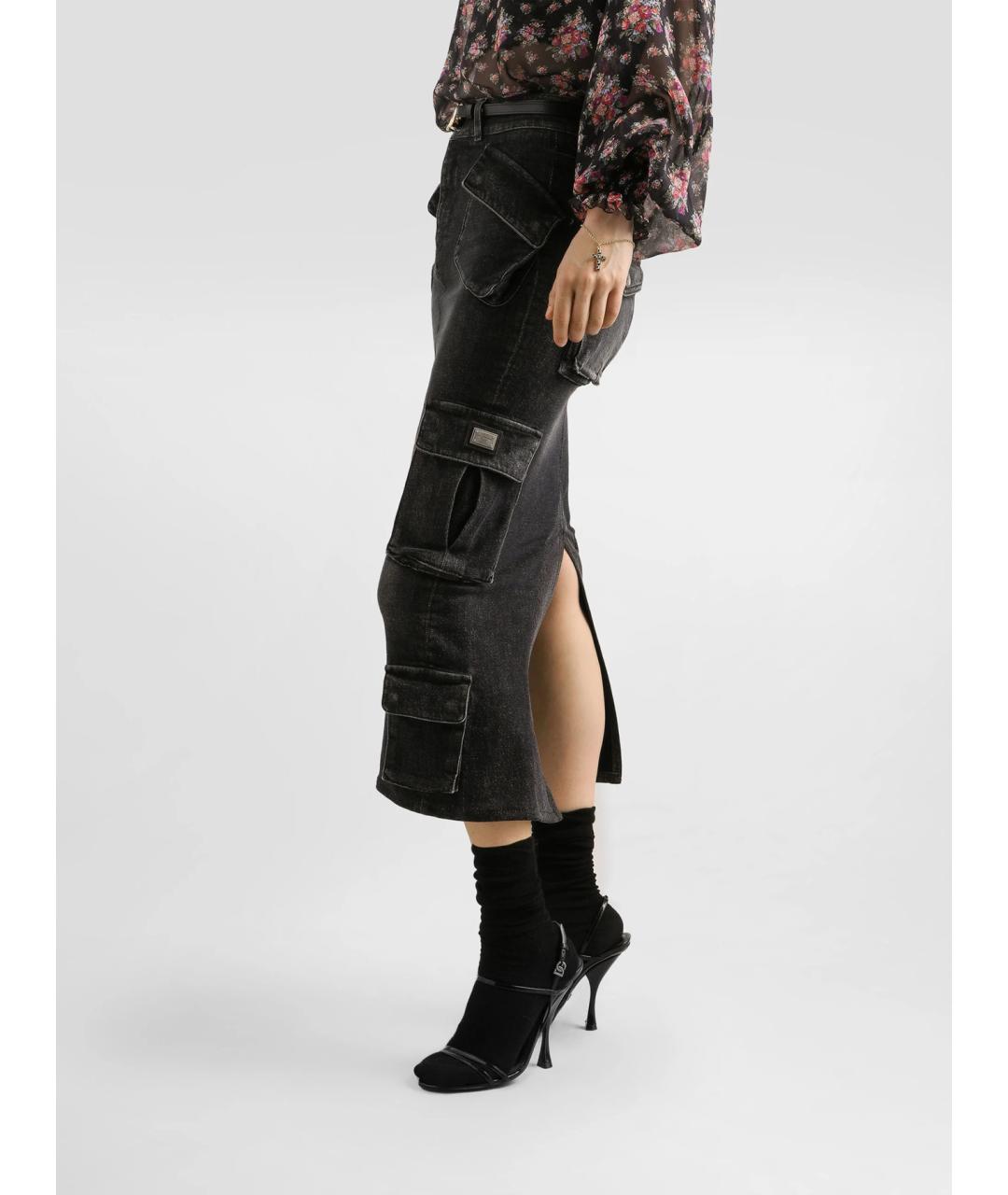 DOLCE&GABBANA Черная хлопковая юбка миди, фото 3