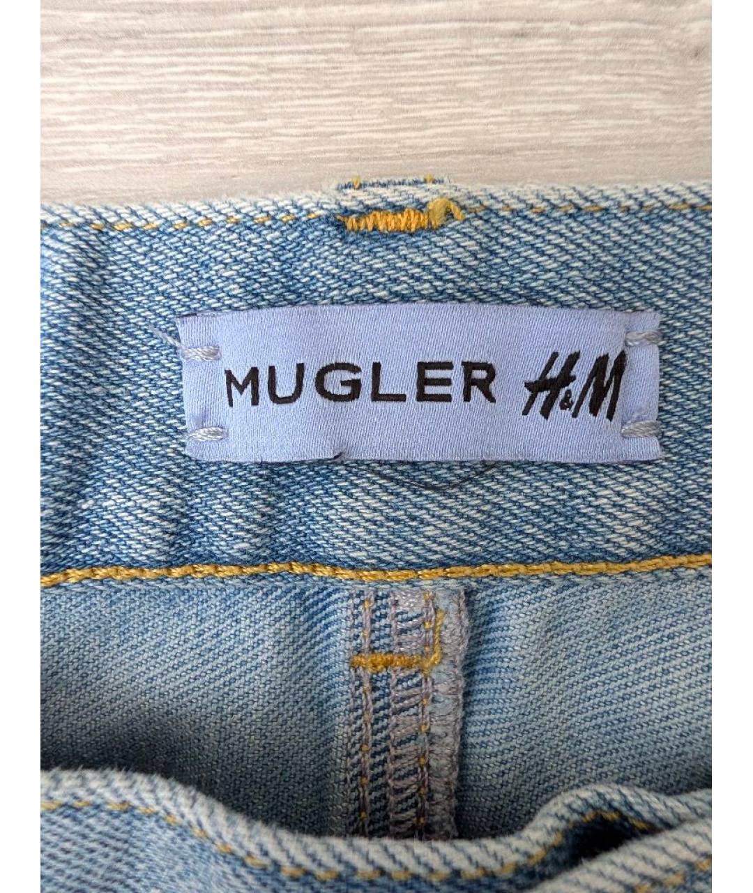 MUGLER Голубые хлопко-эластановые прямые джинсы, фото 5
