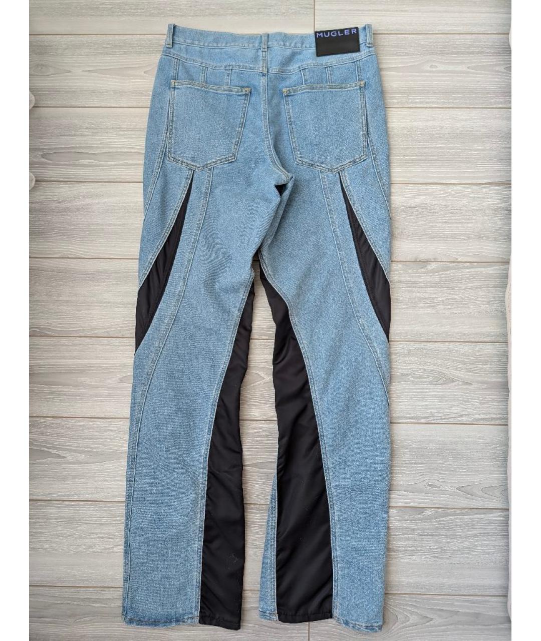 MUGLER Голубые хлопко-эластановые прямые джинсы, фото 2