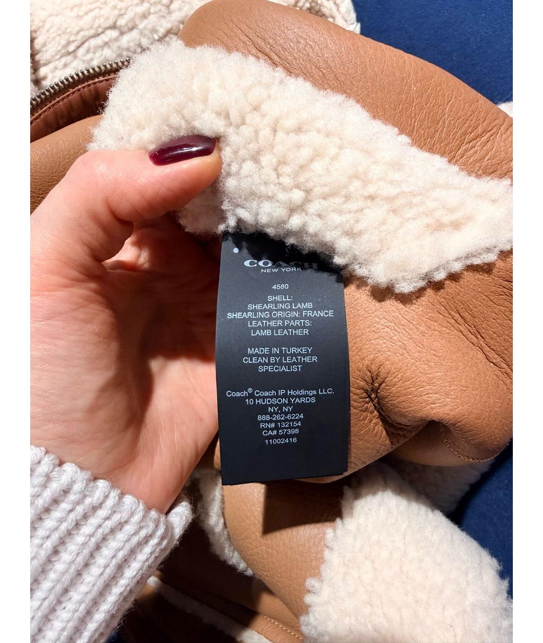 COACH Бежевая кожаная дубленка, фото 6