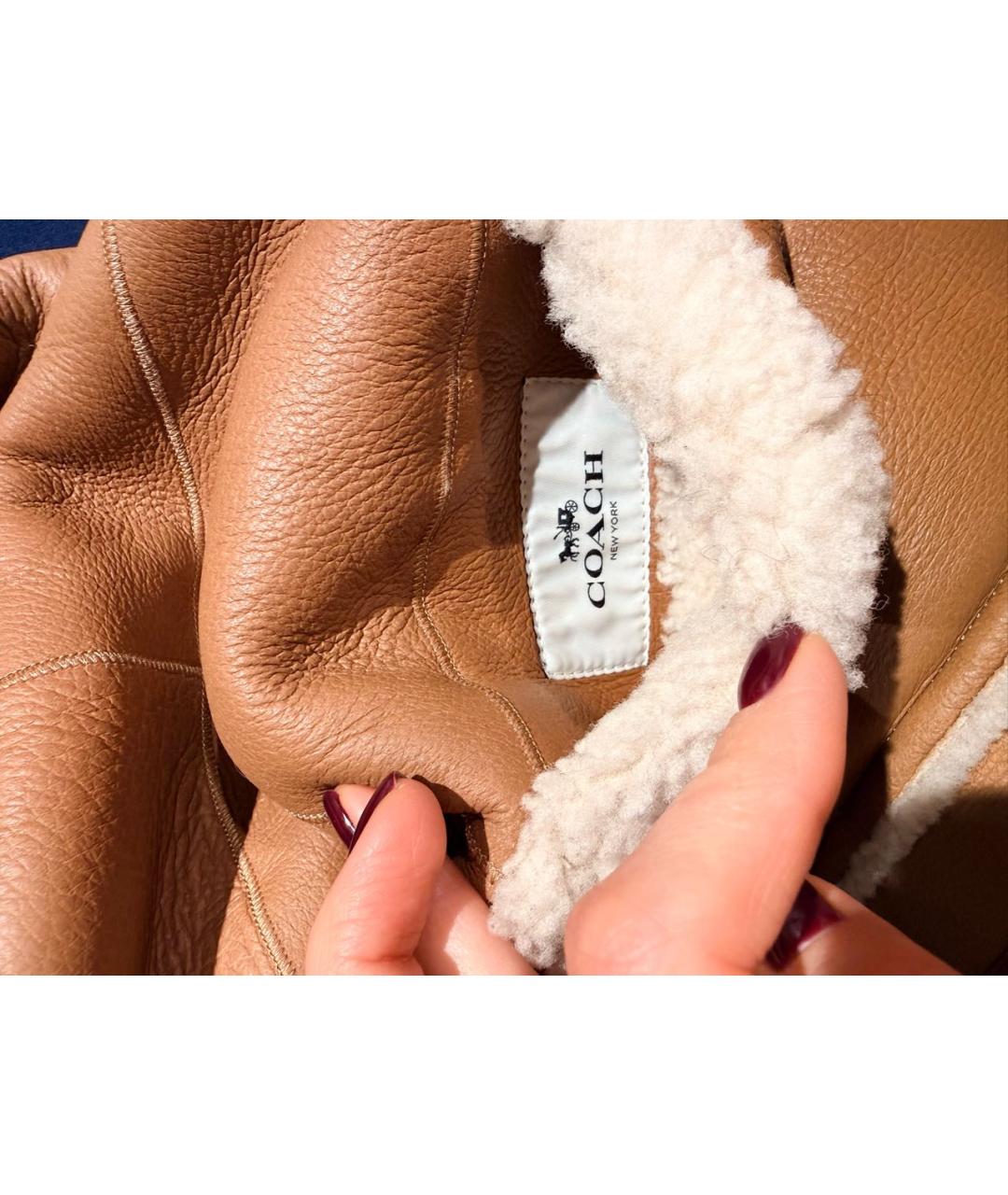 COACH Бежевая кожаная дубленка, фото 5