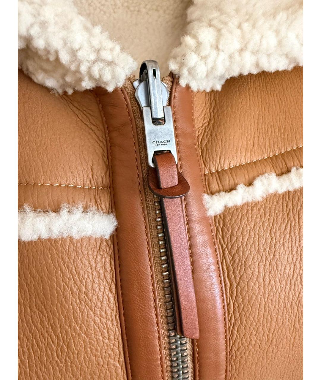 COACH Бежевая кожаная дубленка, фото 4