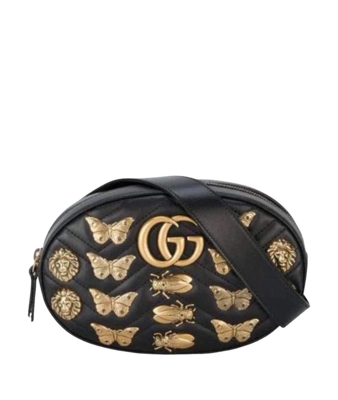 GUCCI Черная кожаная поясная сумка, фото 1