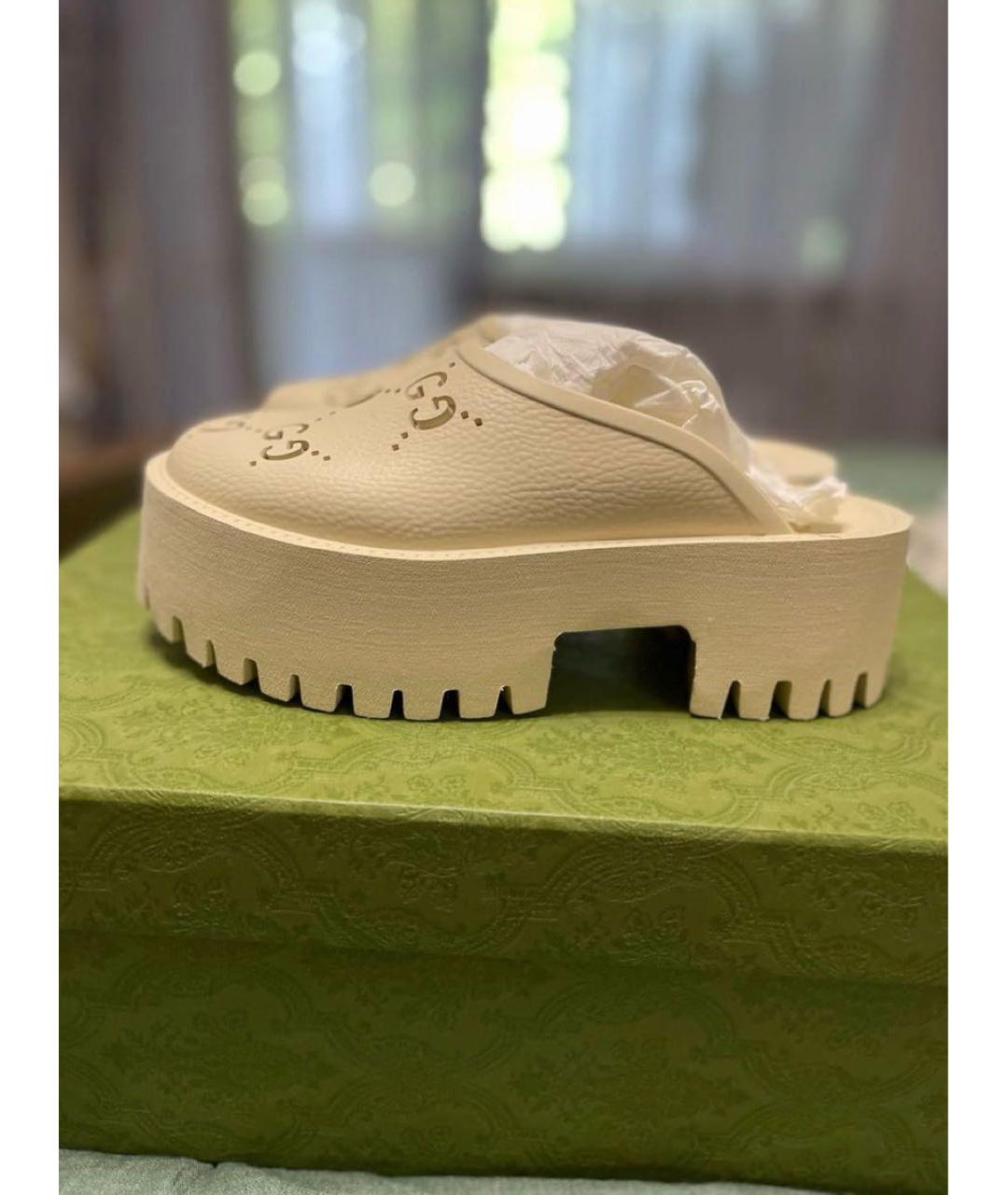 GUCCI Бежевые резиновые сабо, фото 8