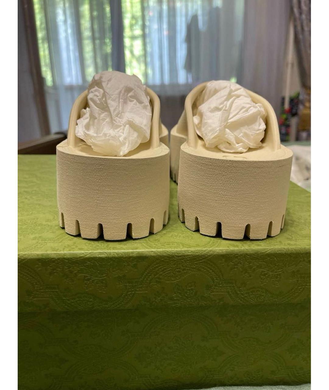 GUCCI Бежевые резиновые сабо, фото 4