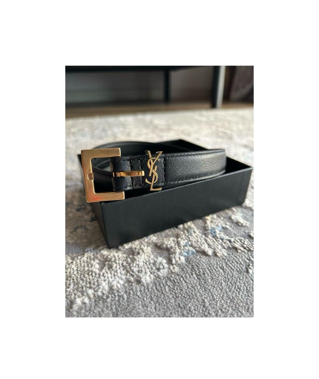 SAINT LAURENT Черный кожаный ремень, фото 4