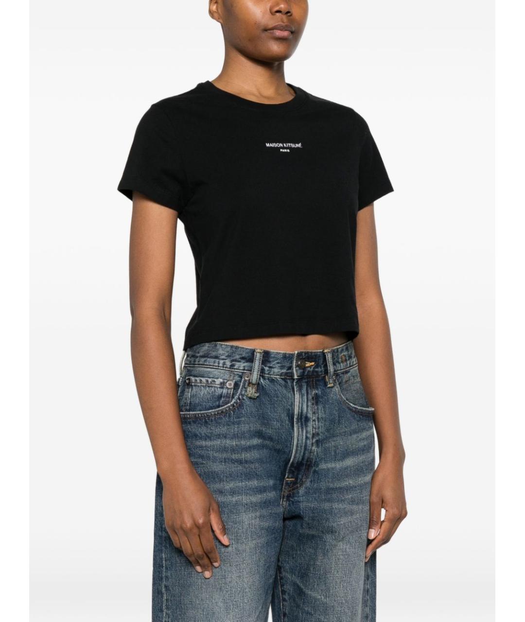 MAISON KITSUNE Черная хлопковая футболка, фото 2
