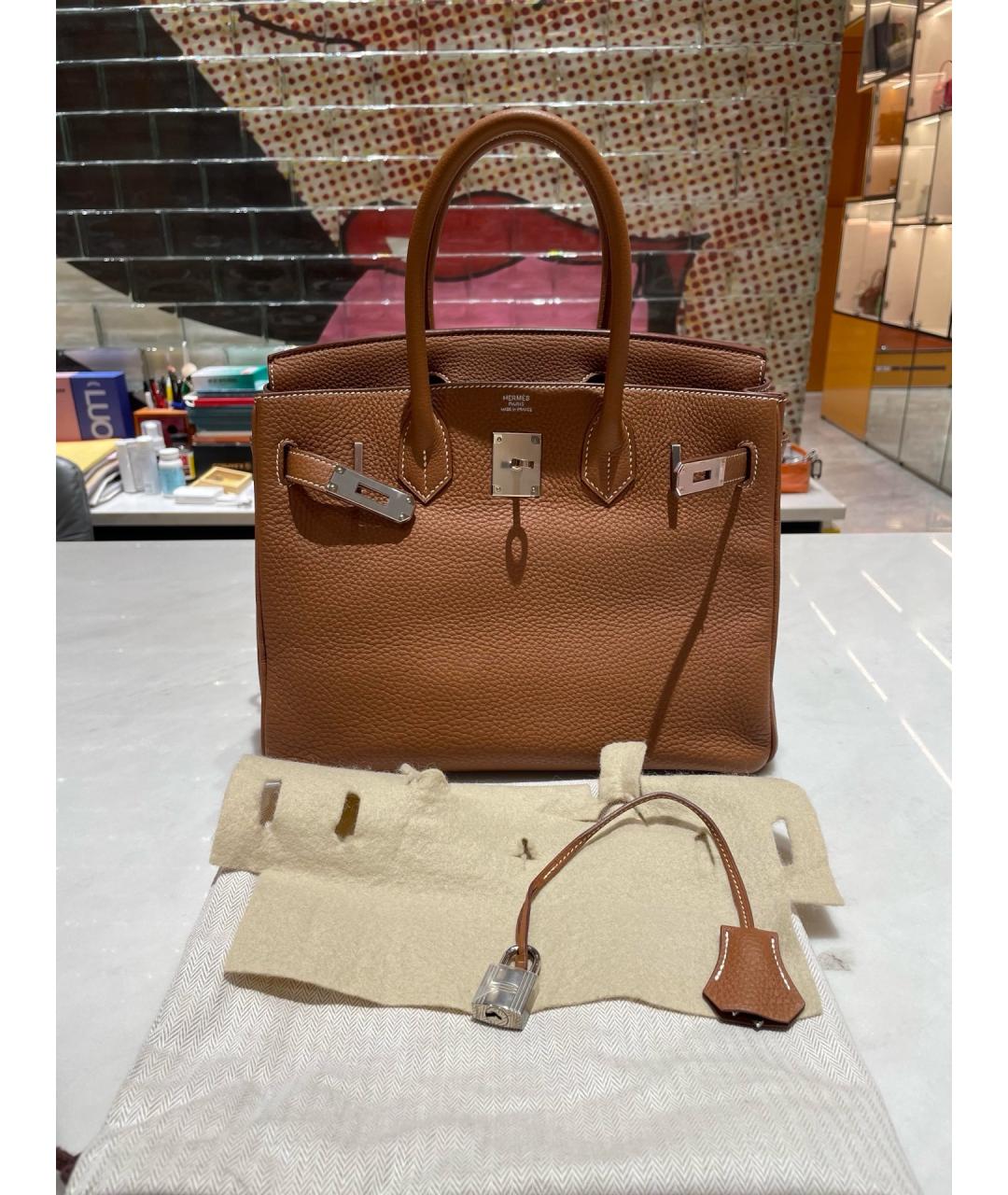 HERMES Коричневая кожаная сумка с короткими ручками, фото 9