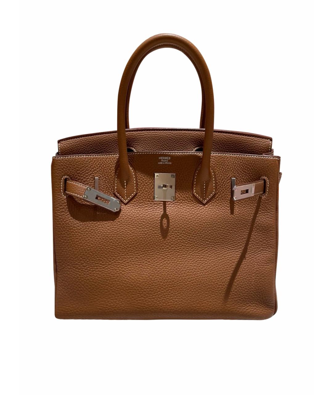 HERMES Коричневая кожаная сумка с короткими ручками, фото 1