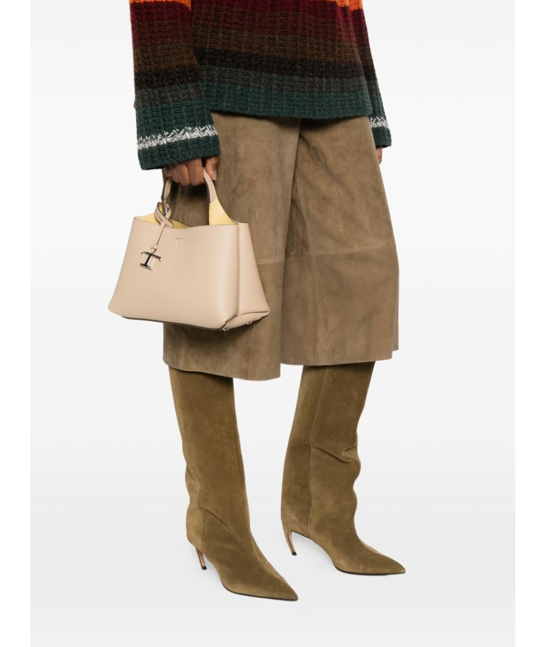 TOD'S Бежевая кожаная сумка тоут, фото 3
